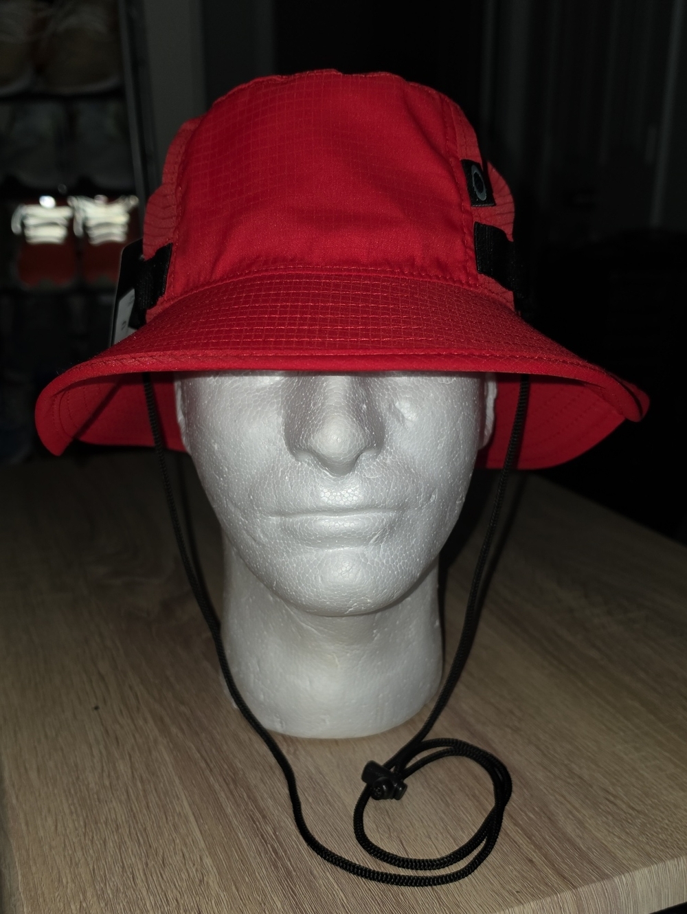 Red Oakley Bucket Hat with Chin Strap - Womens Accessories
